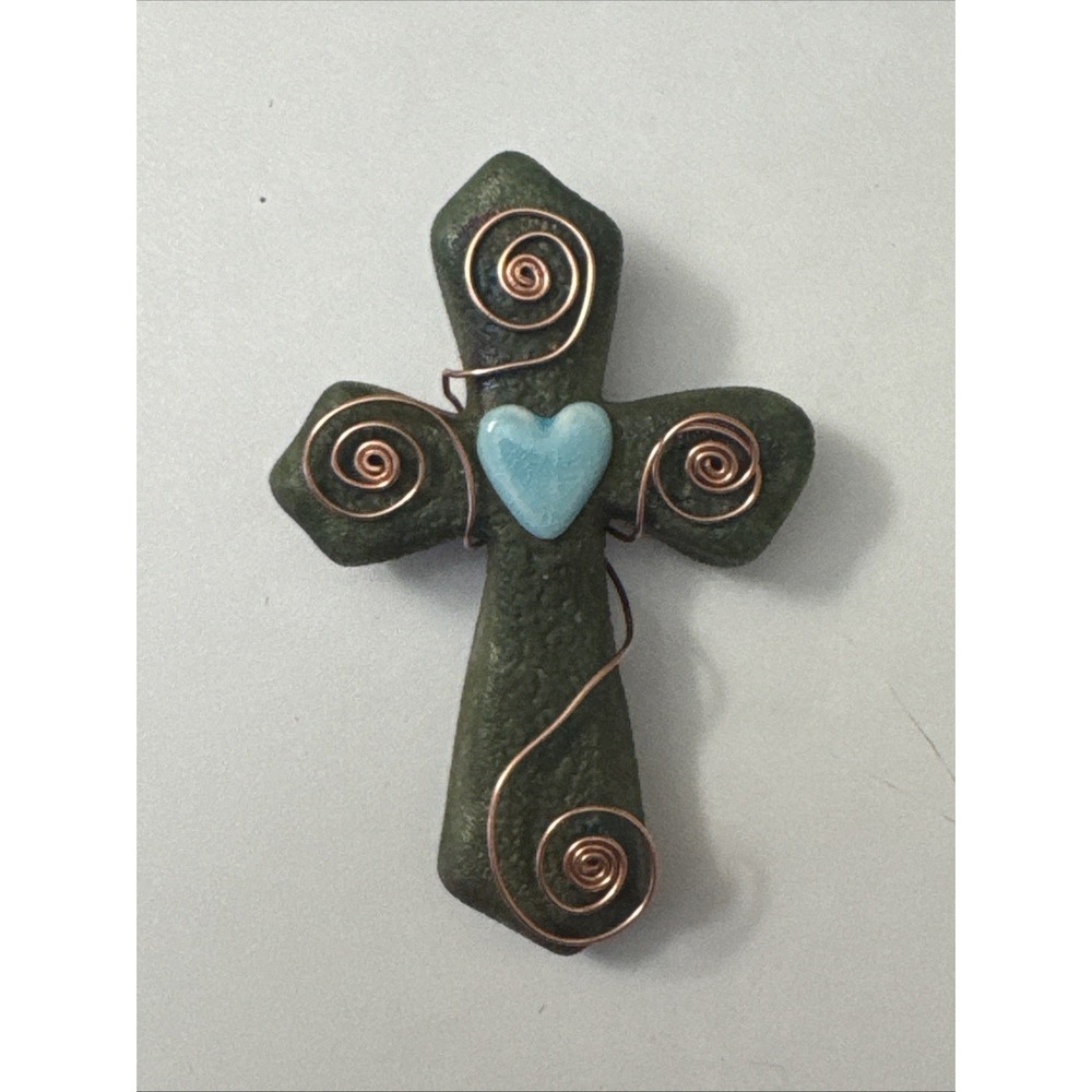 Raku Pottery Cross Signed by Artist Jeremy Diller w. tag Ceramic Folk Art 2,3/4"